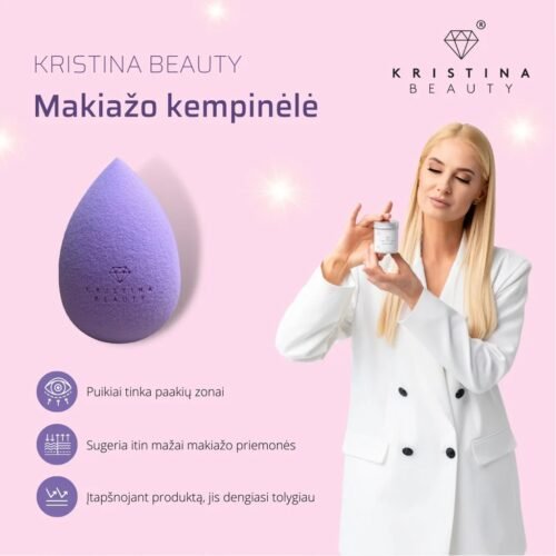 Kristina Beauty makiažo kempinėlė Purple - violetinės spalvos - su logotipu