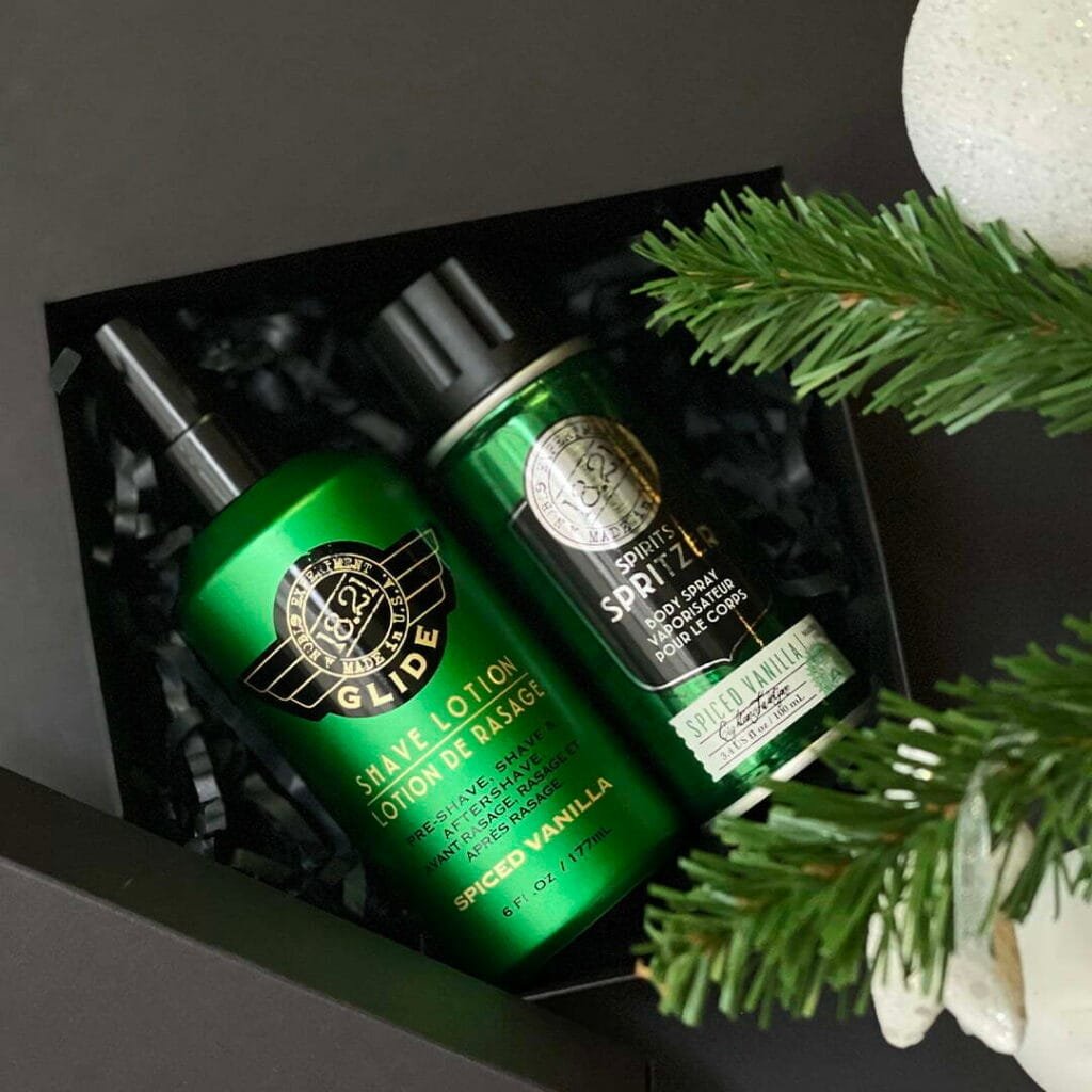 Rinkinys: Vyriškas kūno dezodorantas 18.21 Man Made Spritzer Spiced Vanilla Spirits, 100ml ir skutimosi priemonė vyrams 18.21 Man Made Shaving Glide GLD6, 177 ml
