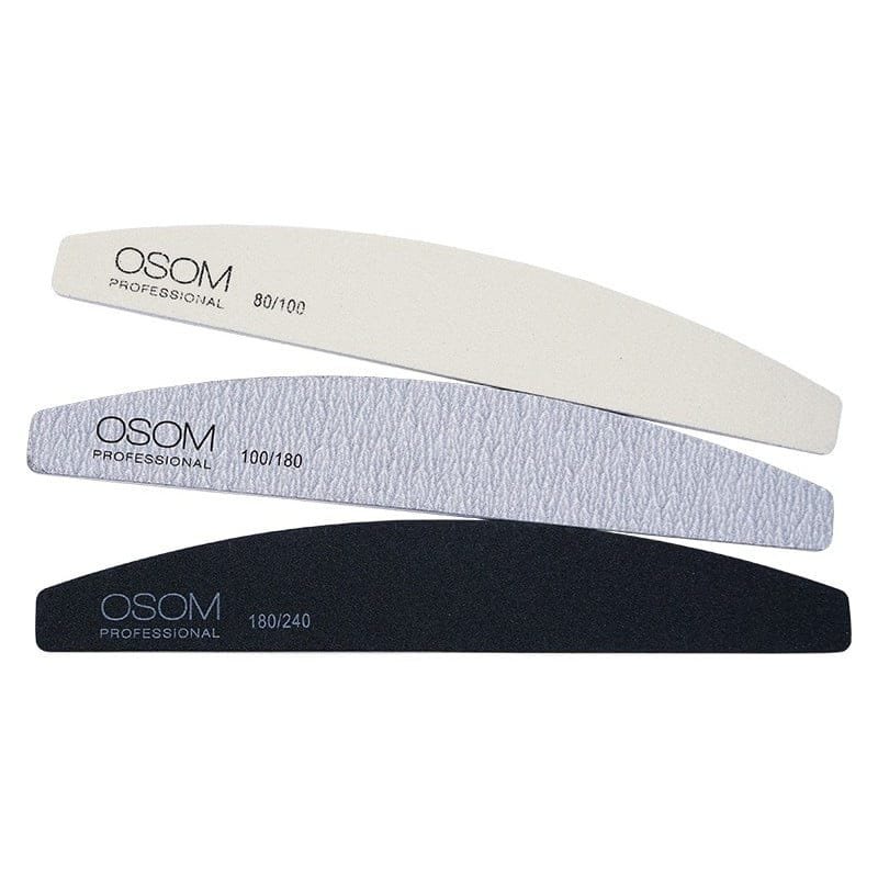 Osom Professional dildžių nagams rinkinys Emery Half Moon Shape Nail Files Kit OSOMP1793, 3vnt., skirtingo rupumo dildžių