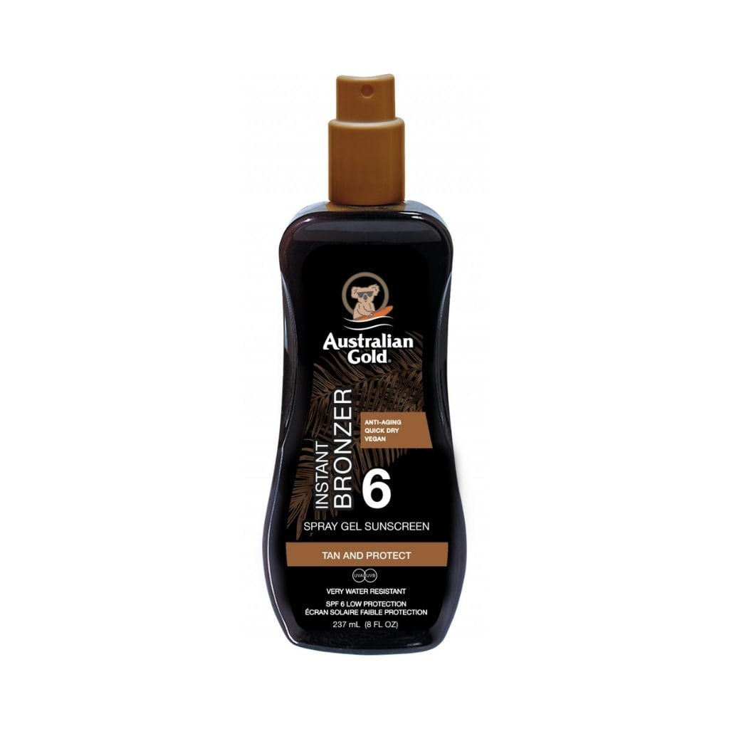 Australian Gold apsaugos nuo saulės pienelis su bronzantais Spray Gel Sunscreen SPF6, 237ml